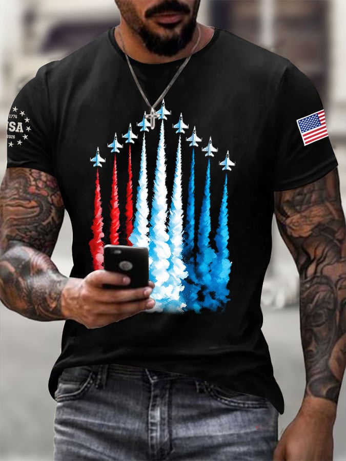 Men's America 250 – Red, White & Blue Sky Tribute Print Casual T-shirt