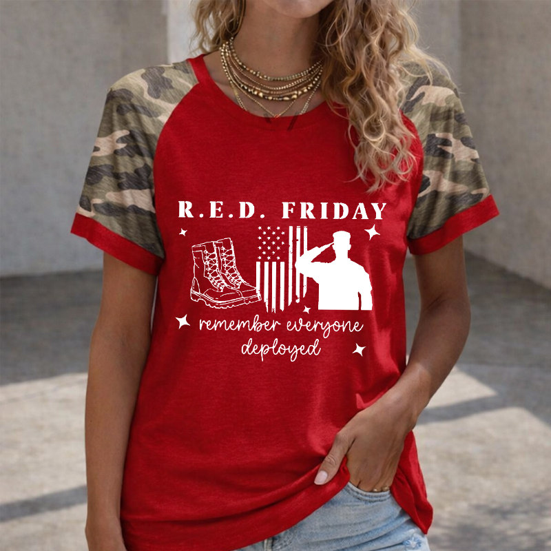 Women's Red Friday Printed Casual T-Shirt