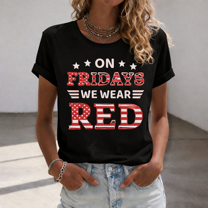 Women's Red Friday Printed Casual T-Shirt