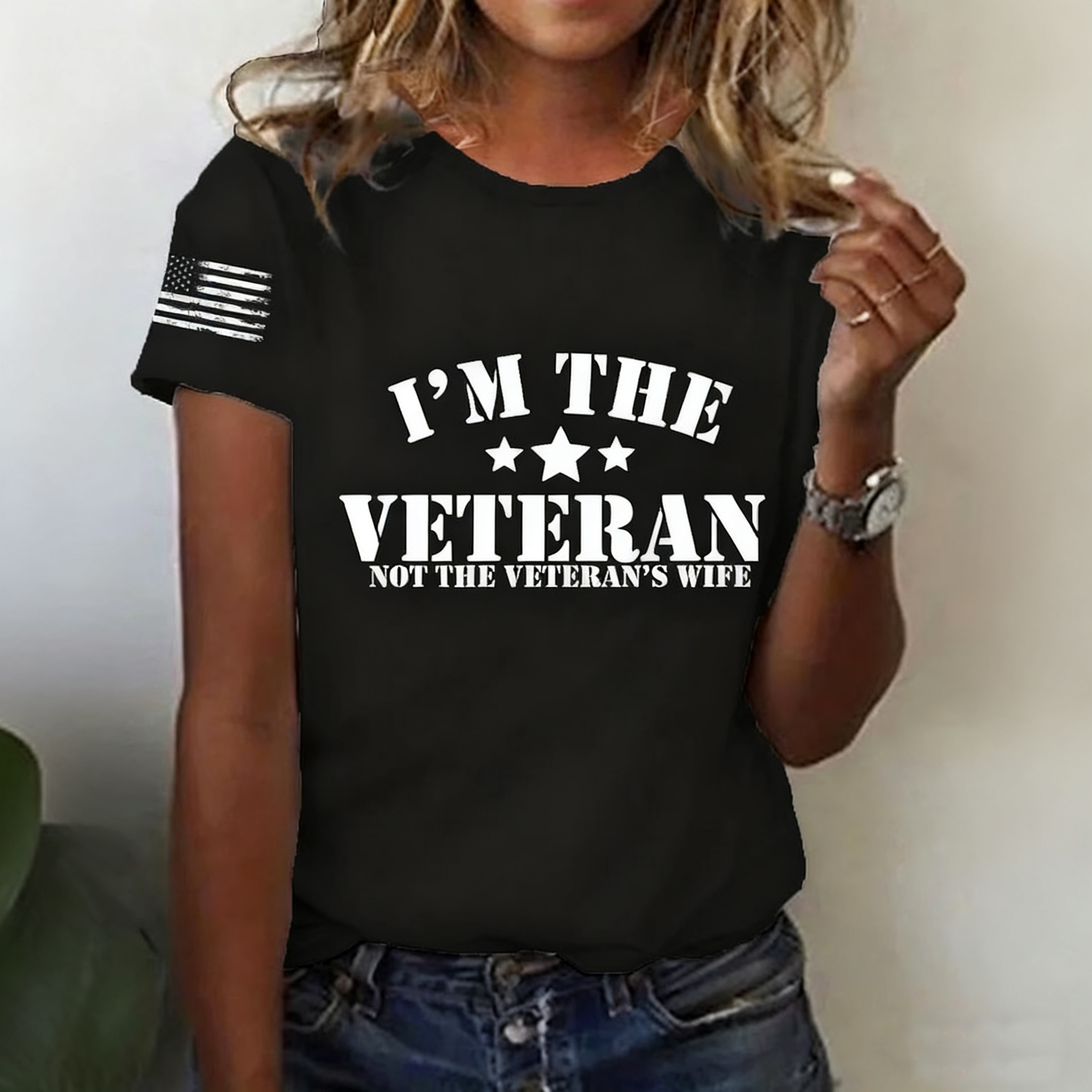 Women's I Am The Veteran Not The Veteran's Wife Printed T-Shirt