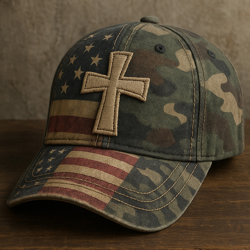 Faith Vintage American Flag Print Casual Hat