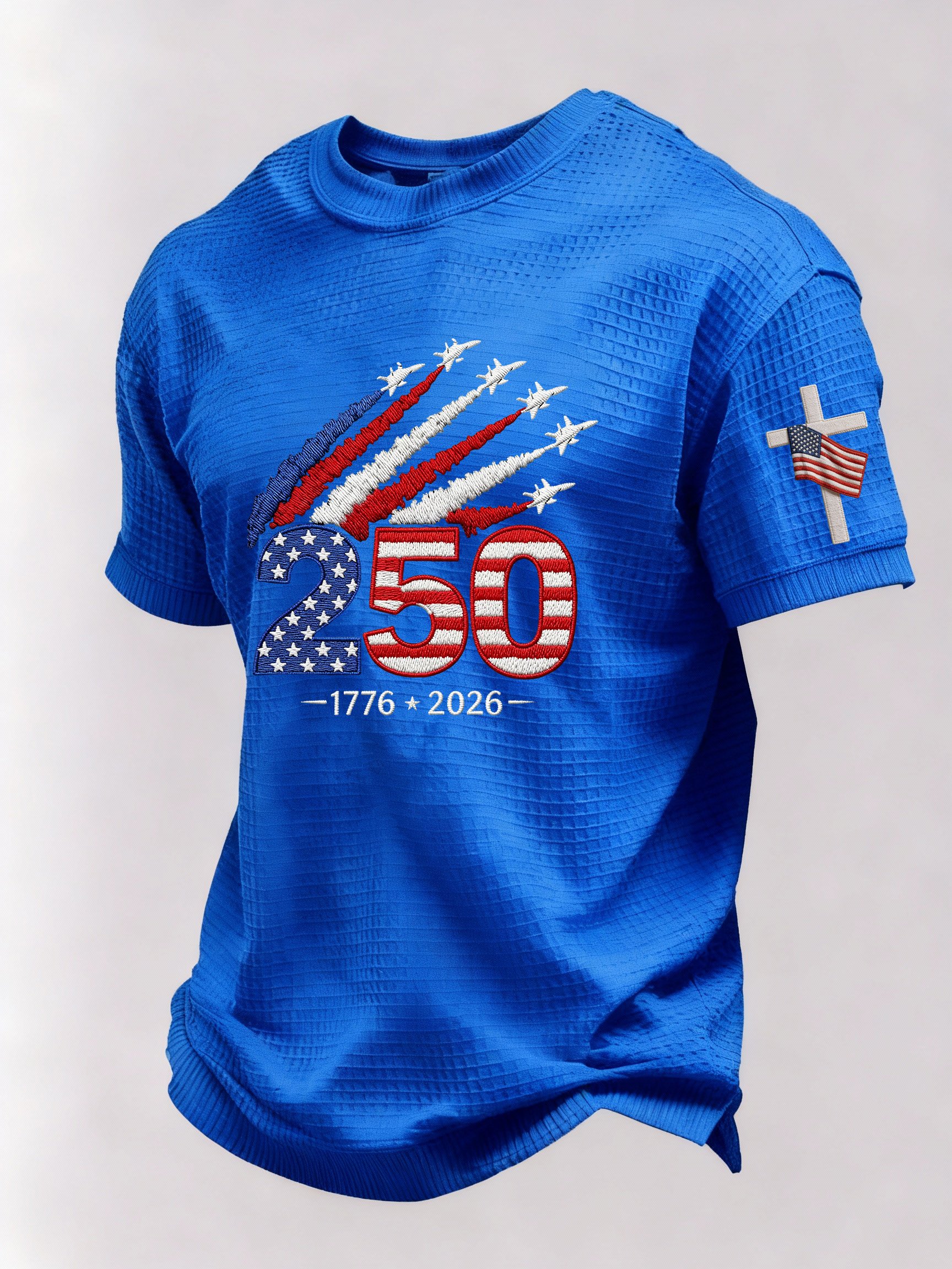 Men’s USA 250th Anniversary Embroidered Print Short Sleeve Waffle T-Shirt