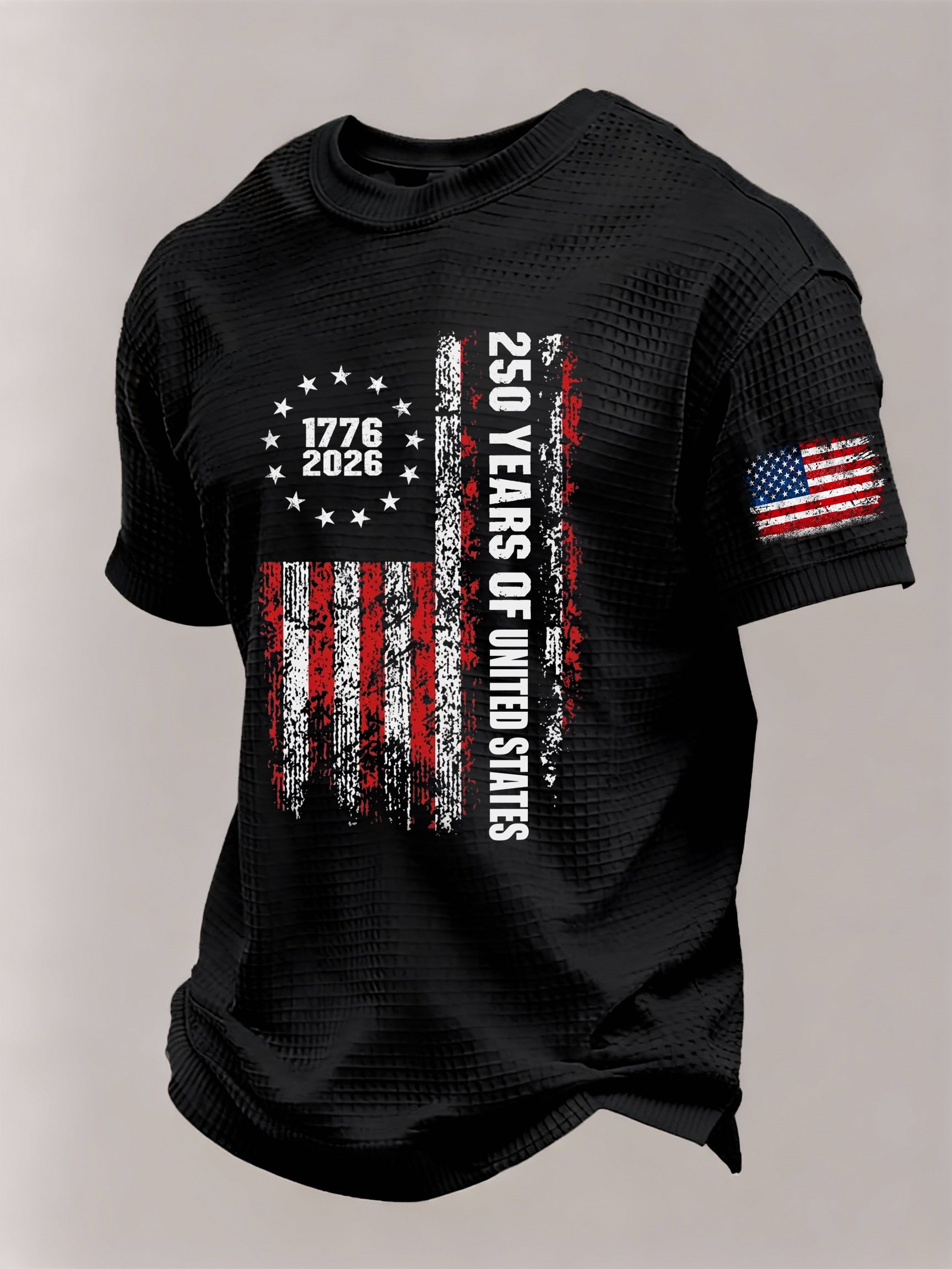Men’s USA 250th Anniversary Embroidered Print Short Sleeve Waffle T-Shirt