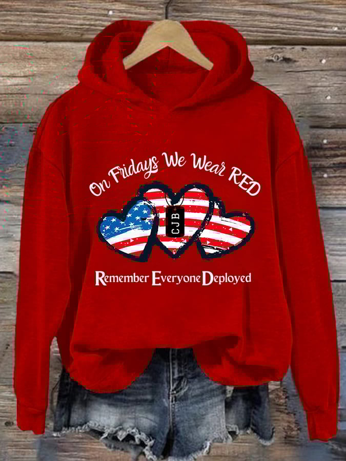 Women's On Fridays We Wear RED Print Hoodie