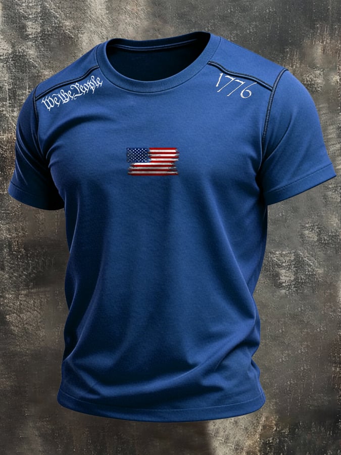 Men's Retro Slim Fit Textured Camouflage Patchwork T-Shirt