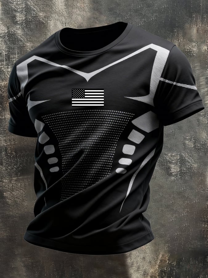 Men's Retro Slim Fit Textured Camouflage Patchwork T-Shirt