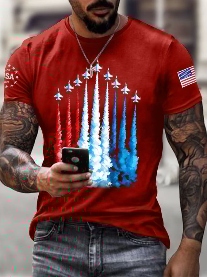 Men's America 250 – Red, White & Blue Sky Tribute Print Casual T-shirt