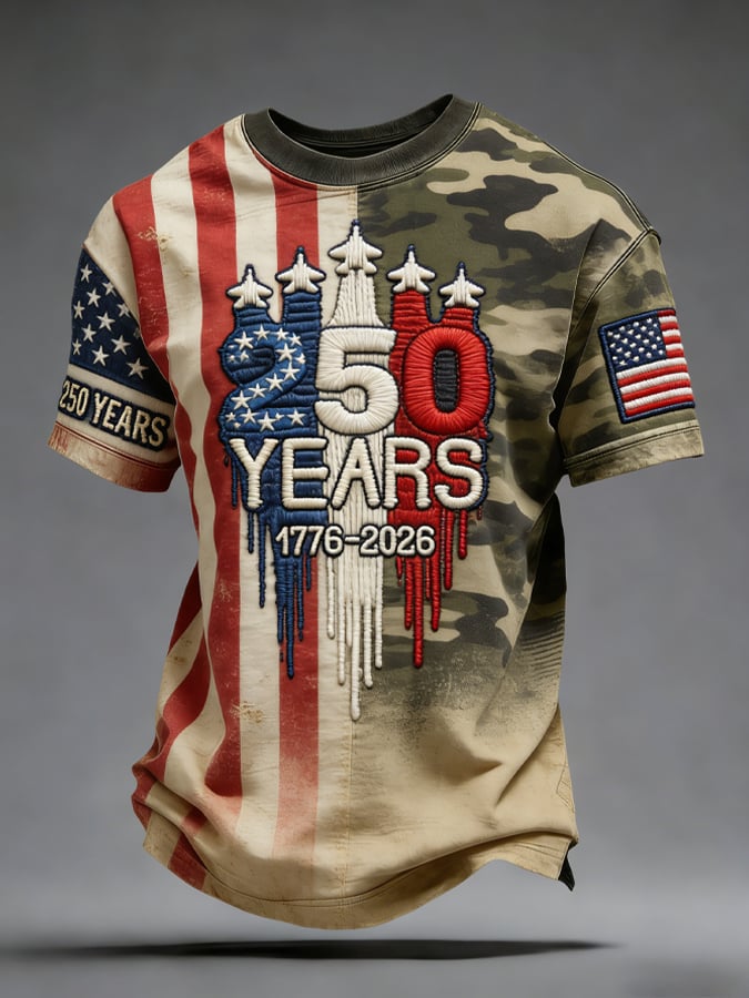 Men's America 250 – Red, White & Blue Sky Tribute Print Casual T-Shirt