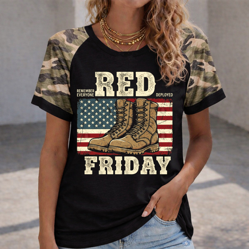 Women's Red Friday Printed Casual T-Shirt