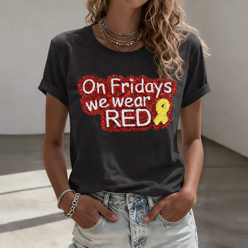 Women's Red Friday Printed Casual T-Shirt