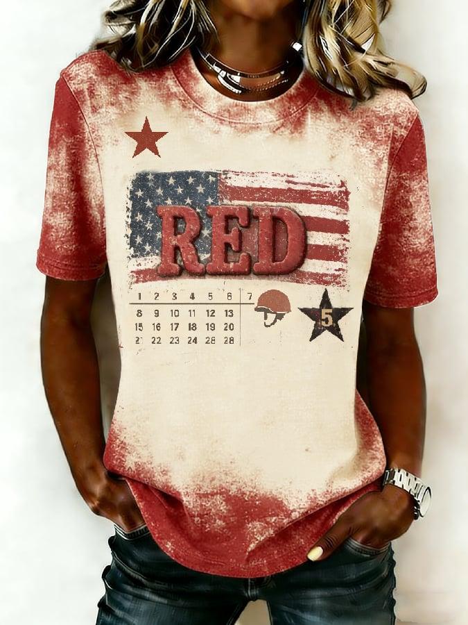 Women's Casual Red Friday Print Short-Sleeve T-Shirt