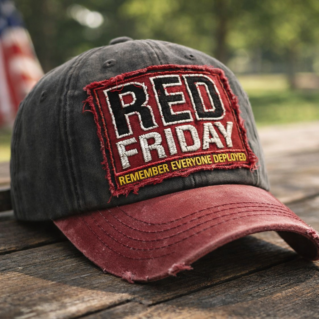 RED Friday Remember Everyone Deployed Hat – Vintage Distressed Patriotic Military Support Baseball Cap