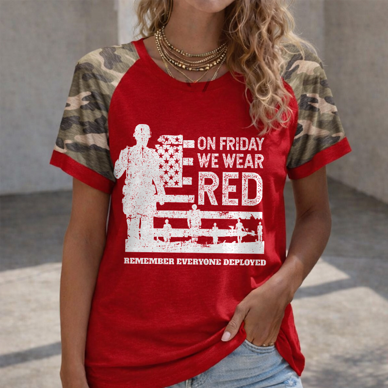 Women's Red Friday Printed Casual T-Shirt
