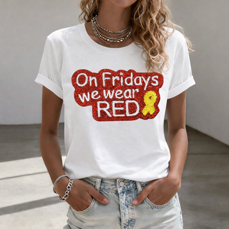 Women's Red Friday Printed Casual T-Shirt