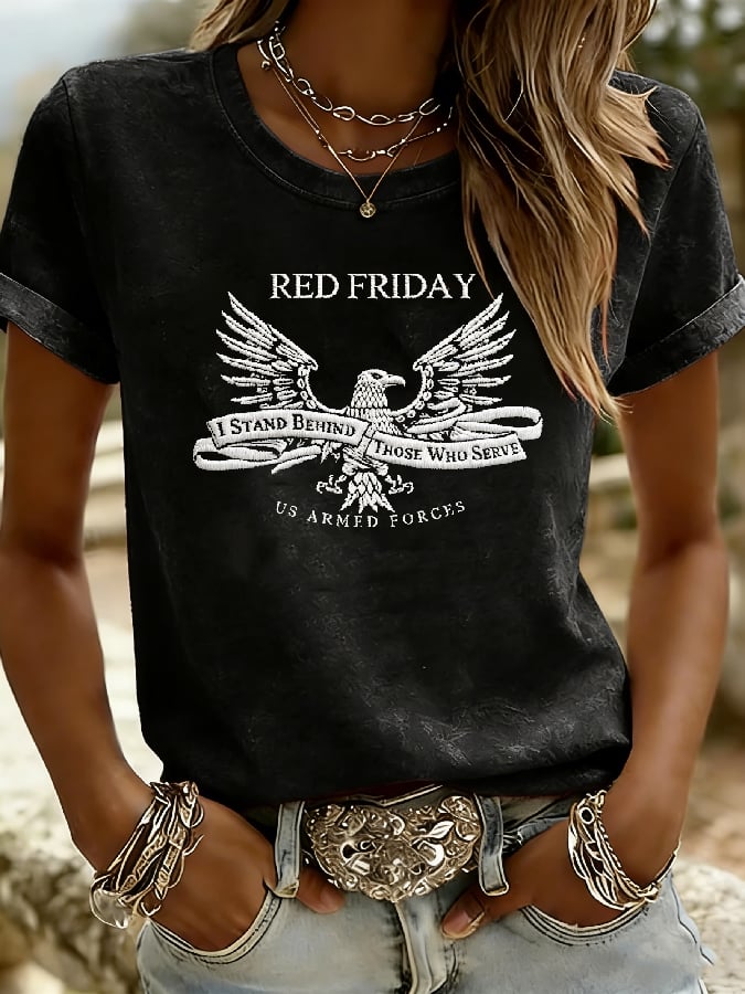 Women's Casual Red Friday Print Short-Sleeve T-Shirt