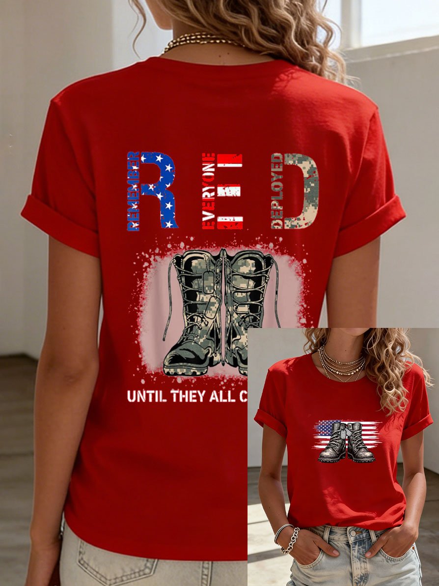 Women's Red Friday Patriotic Round Neck T-Shirt