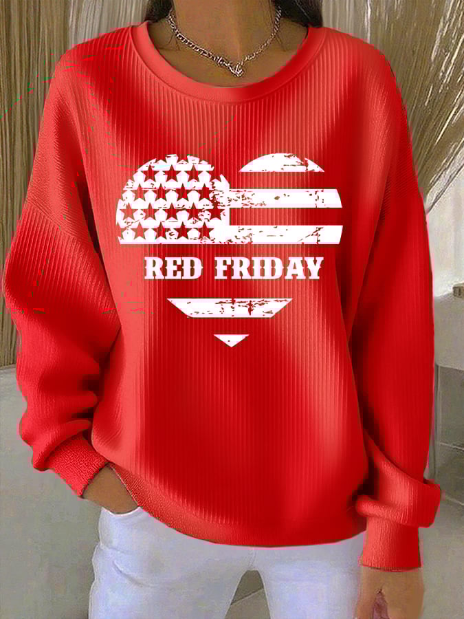 Women's On Friday We Wear Red Print Round Neck Sweatshirt