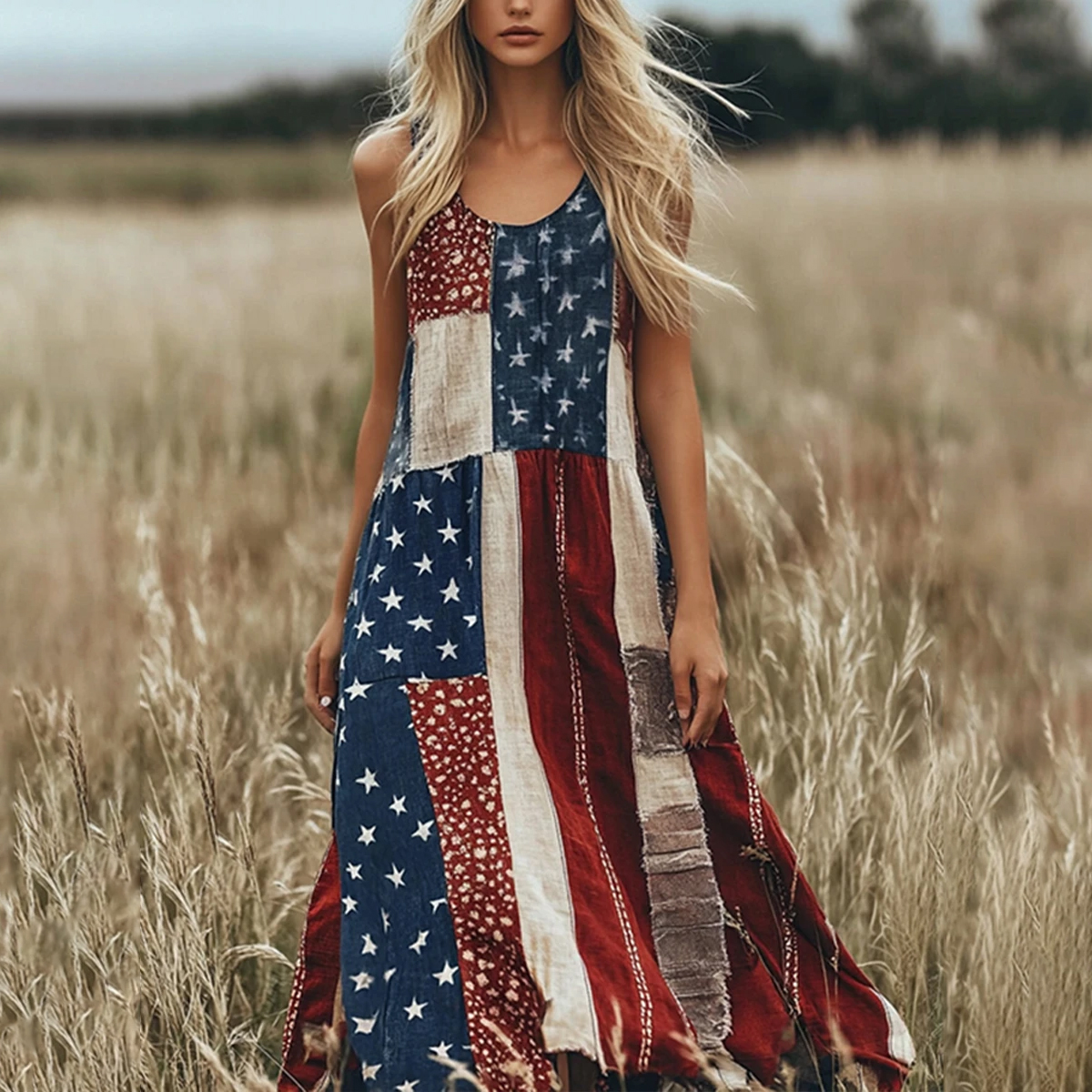 Women's 250th Anniversary Inspired Patchwork Sleeveless Dress