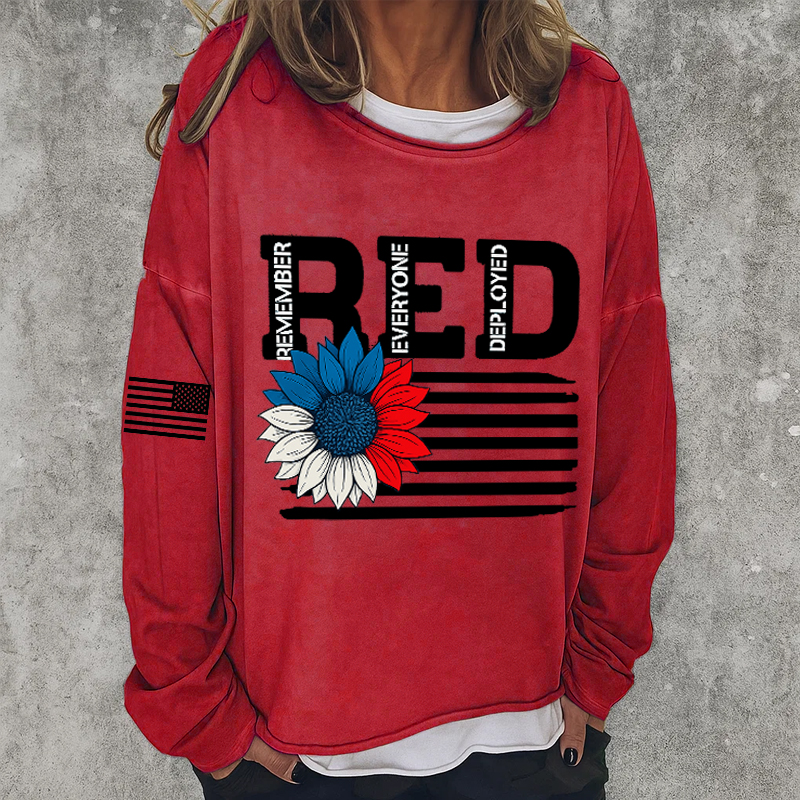 Women's Veteran Red Friday Print Casual Long Sleeve Top