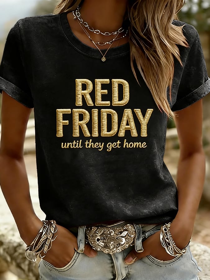Women's Casual Red Friday Print Short-Sleeve T-Shirt