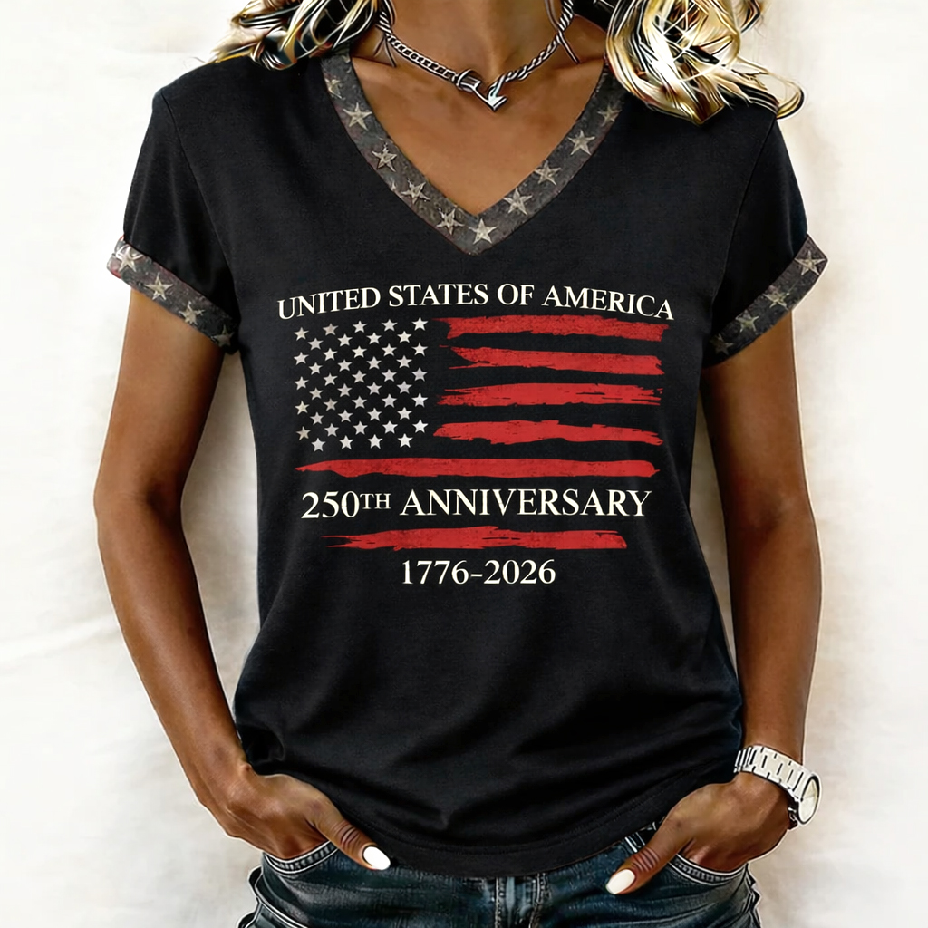 Women's 250th Anniversary Art Print Casual V-neck T-Shirt